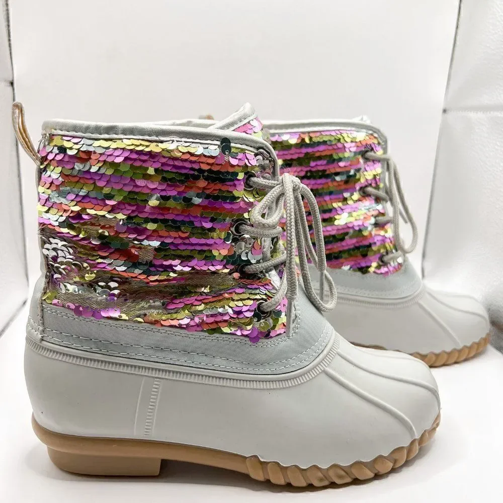 Olivia Miller Girls Flip Sequin Duck Boots, Size 2
